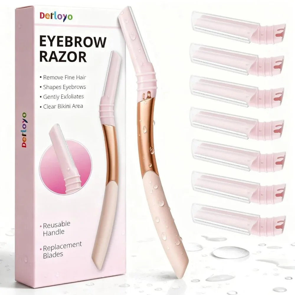 Eyebrow Face Razor Hair Trimmer Reusable Metal Handle with 7 Refill Blades